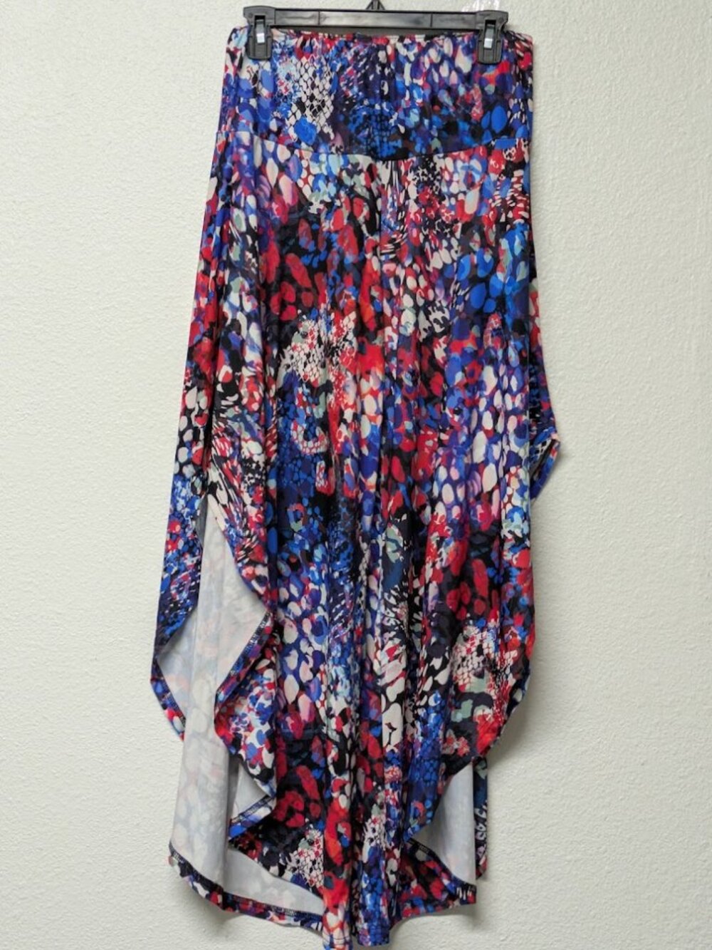 LOVEU.DEAR Bohemian Abstract Print Harem-Palazzo Wide Leg Asymmetric Hem Pants M